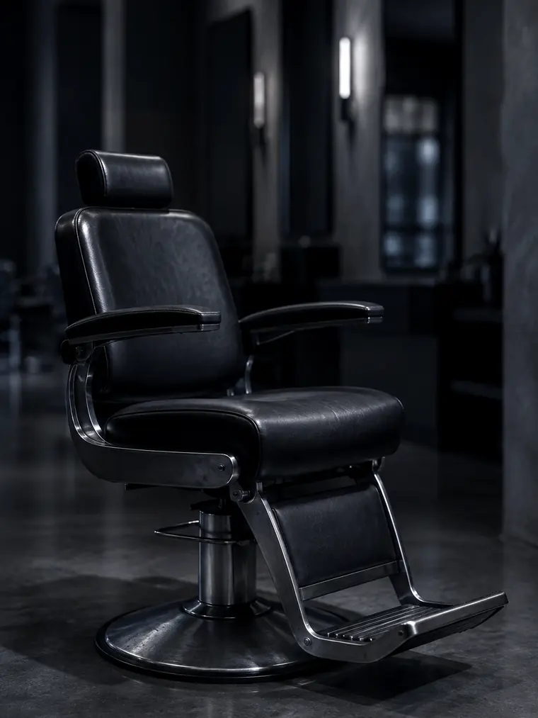 Fauteuil de coiffage vide en cuir et métal brossé — salon, Var 83