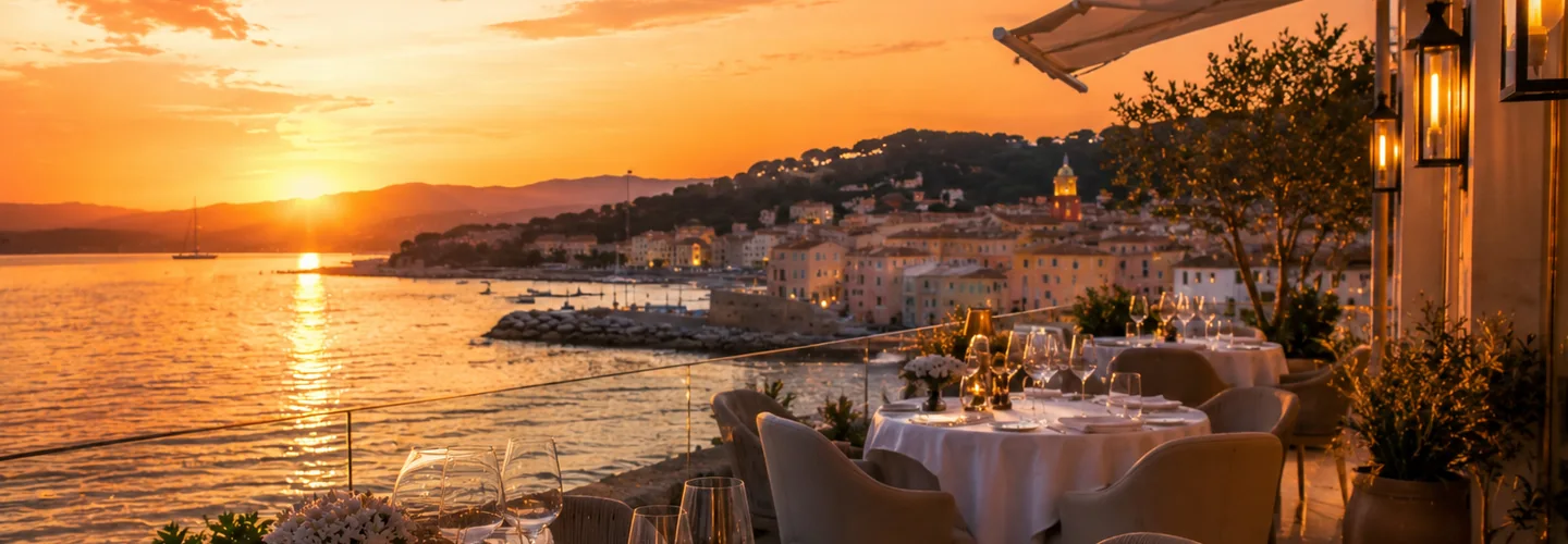 Restaurant gastronomique terrasse coucher de soleil Saint-Tropez