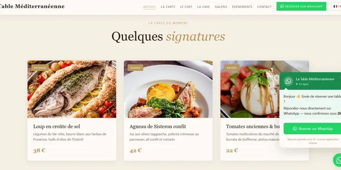 Site internet restaurant gastronomique Var — menu en ligne, galerie plats