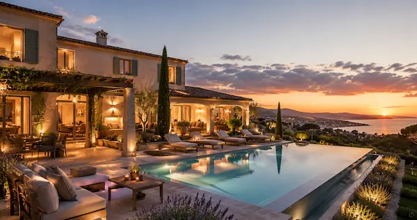 Piscine villa vue sur Golfe de Saint-Tropez conciergerie